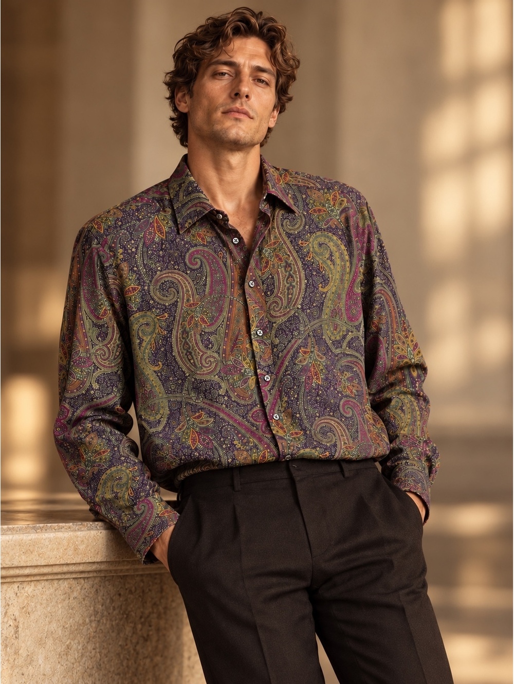 Ralph Lauren Purple Label Vintage Button Down Paisley Shirt 17 / XL Italy Made